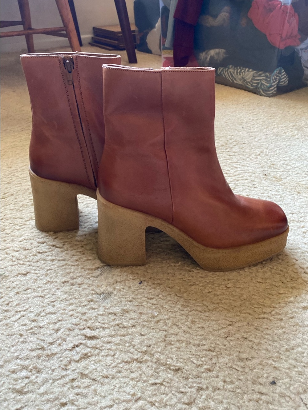 Seychelles Women’s Tan Platform Ankle Boots - Leather Block Heel size 7.5